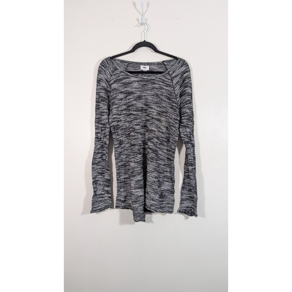Old Navy Women’s Sweater Size L Black White Marled Knit Long Sleeve Pullover Top